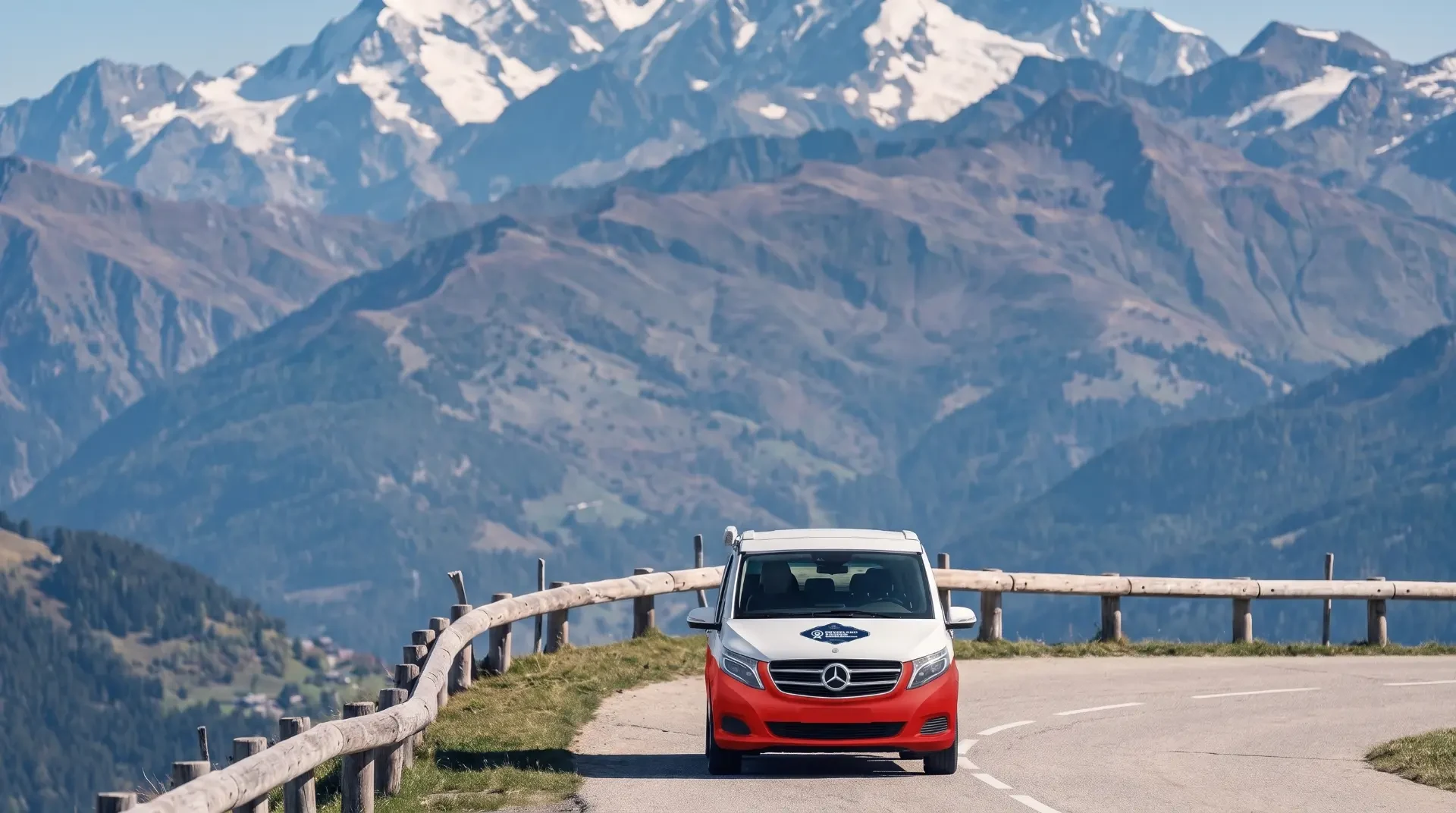 Mercedes Marco Polo camper van on an alpine pass road in the Alps