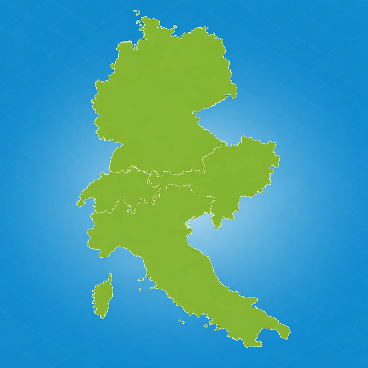 Relief map of Central Europe with the Roverland Voyage Alps route