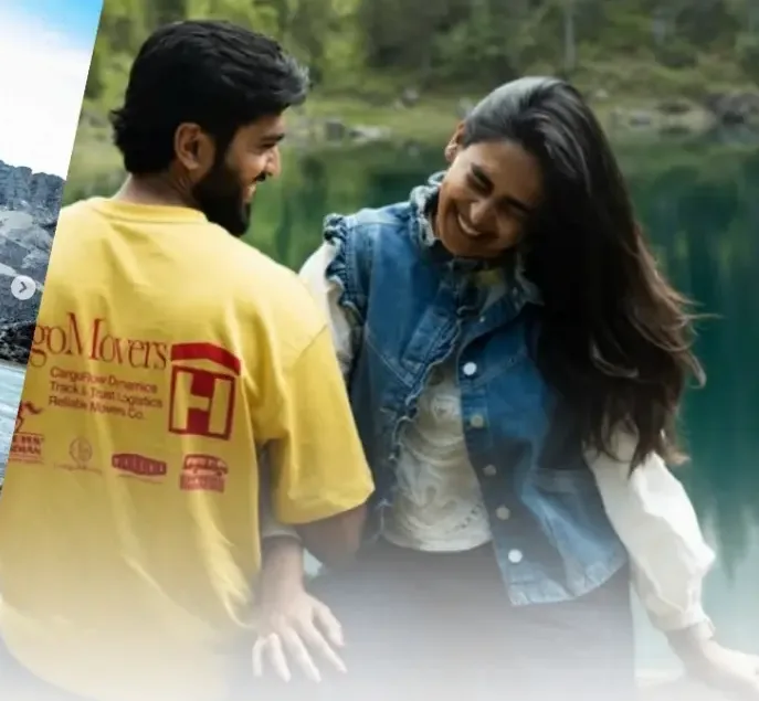 The Odyssey of Two laughing by a forest lake in the Alps