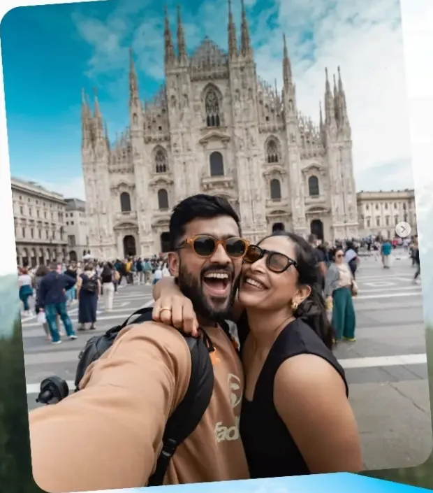 The Odyssey of Two in front of the Duomo in Milan